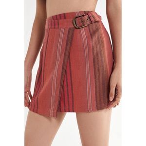 Urban Outfitters Striped Wrap Mini Skirt in Rust and Brown